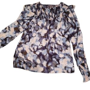 Sharagano navy/blue/cream floral blouse
